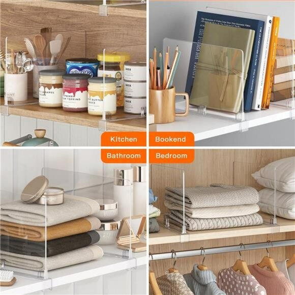 Clear Acrylic Shelf Dividers Closet Organizer 8 Pack Purse Towel Blanket Storage - Picture 7 of 8